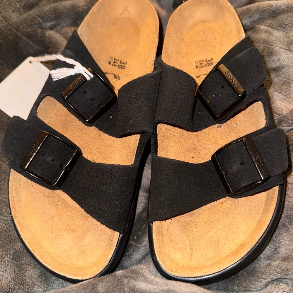 BIRKENSTOCK Papillio Arizona Sandals Black Suade With Chunky Soles Size 38 New - Picture 2 of 11